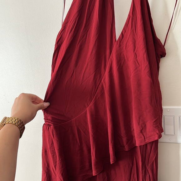 NEW Reiss Xena Draped Ruched Strappy Open Back Midi Cocktail Dress in Deep Red - Picture 8 of 12